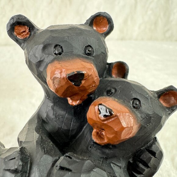 Carved Black Bear & Cub Figurine By Slifka Hand-Painted Resin Cabin woodland - Picture 2 of 6